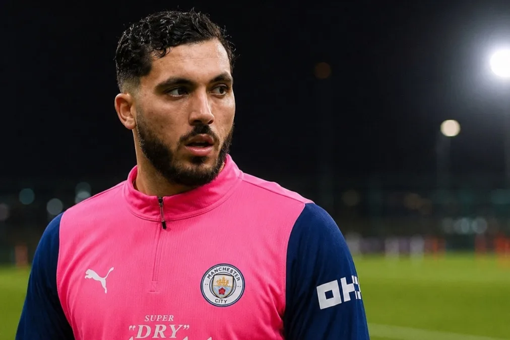 Rayan Cherki celebrates after setting up a goal for Manchester City