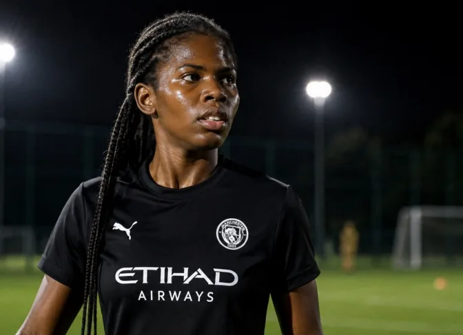 Bunny Shaw celebrates after scoring for Manchester City Women during a WSL match.